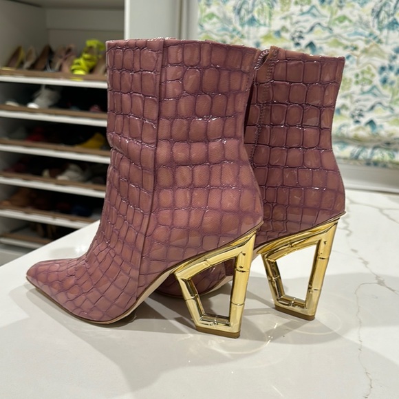 Unique Pink Croc-Embossed Ankle Boots - Picture 2 of 3